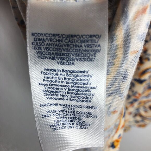 Chaps Semisheer Blouse Yellow Multicolor Short Sleeve Women Size S Lace Up - Picture 5 of 7